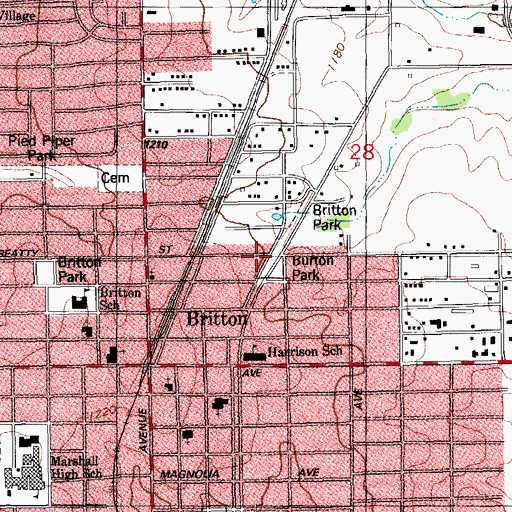 Topographic Map of Burton Park, OK