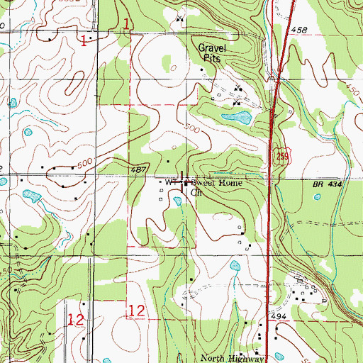 Topographic Map of Sweet Home Church, OK