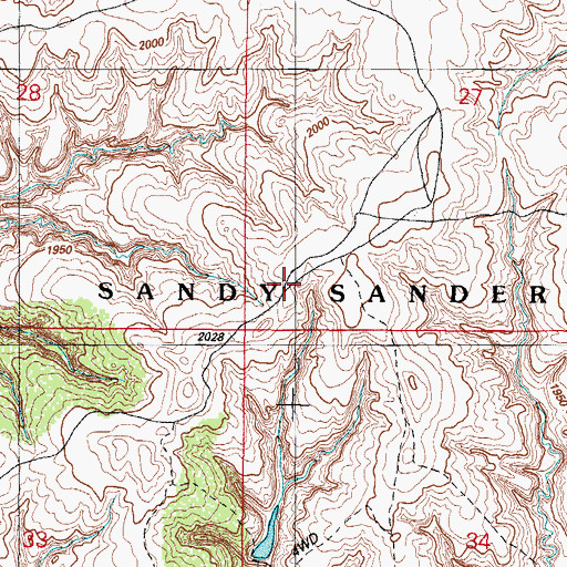 Topographic Map of Sandy Sanders State Wildlife Management Area, OK