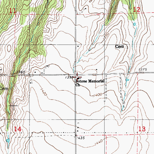 Topographic Map of Botone Memorial Church, OK
