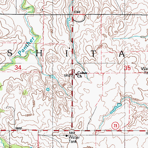 Topographic Map of Colter Church, OK