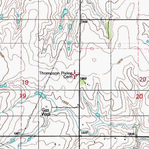 Topographic Map of Thompson Pixlee Cemetery, OK
