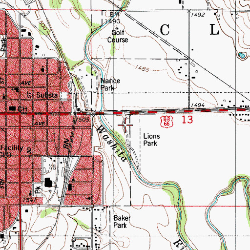 Topographic Map of Lions Park, OK