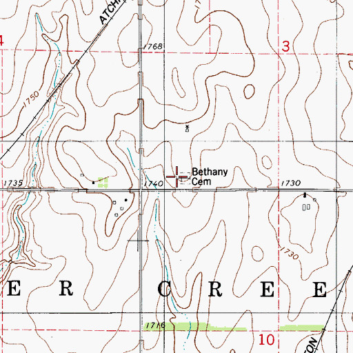 Topographic Map of Bethany Cemetery, OK