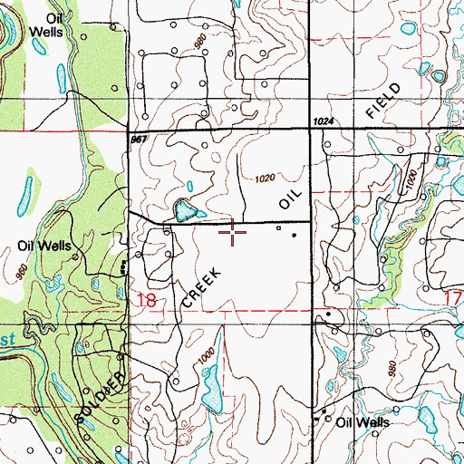 Topographic Map of Soldier Creek Oil Field, OK