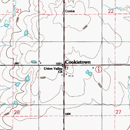 Topographic Map of Union Valley Church, OK