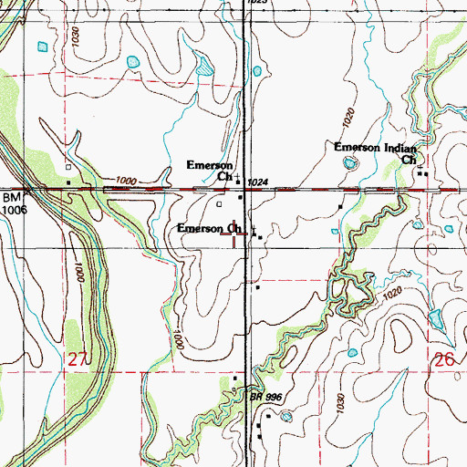 Topographic Map of Emerson Church, OK