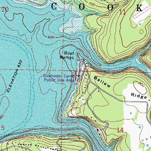 Topographic Map of Sixshooter Camp Public Use Area, OK