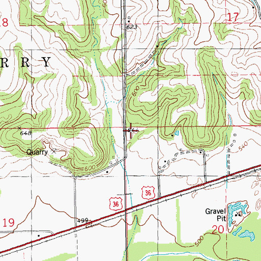 Topographic Map of Bluegrass School (historical), IL