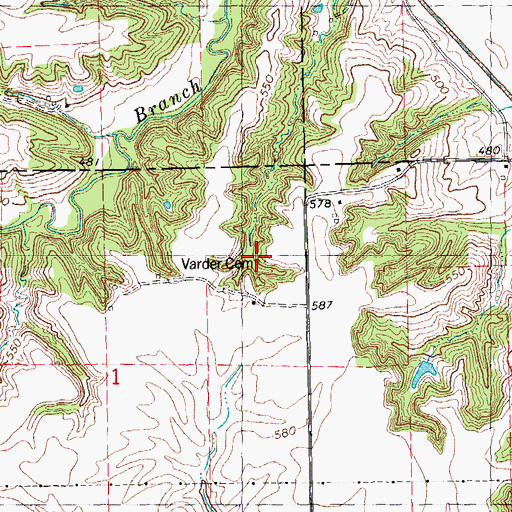 Topographic Map of Varder Cemetery, IL