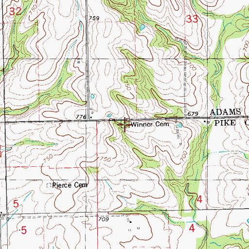 Topographic Map of Winner Cemetery, IL