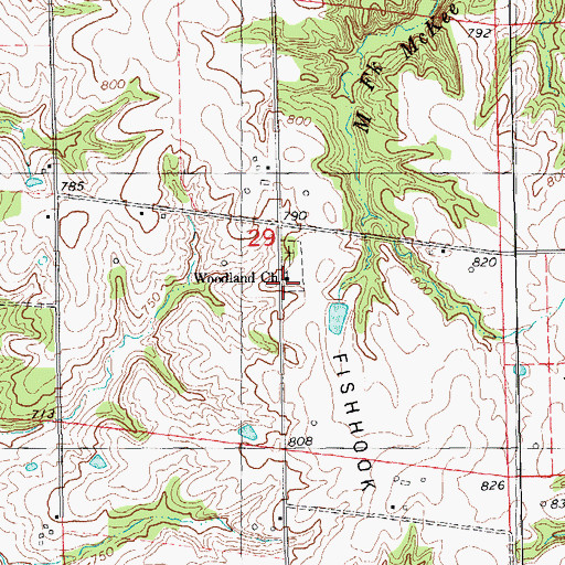 Topographic Map of Woodland Church, IL