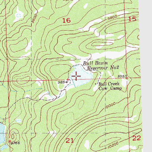 Topographic Map of Bull Basin Reservoir Number 2, CO