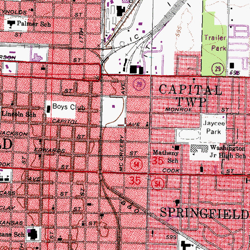 Topographic Map of East Springfield, IL