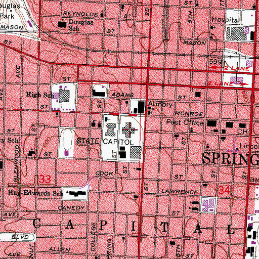Topographic Map of Illinois State Capitol, IL