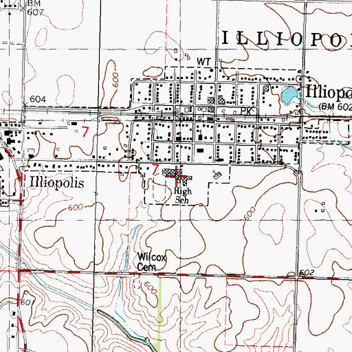 Topographic Map of Illiopolis High School, IL