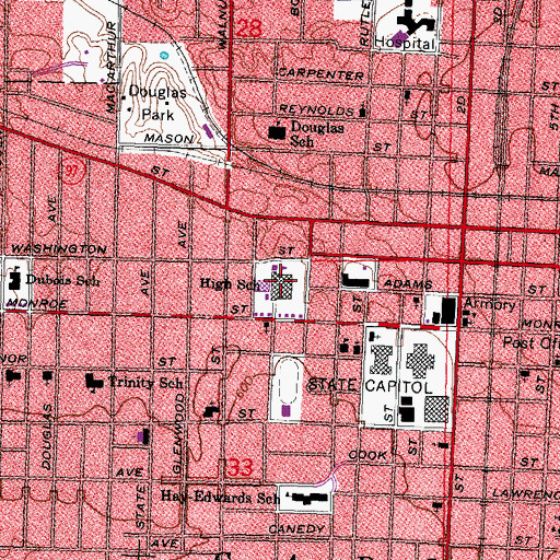 Topographic Map of Springfield High School, IL