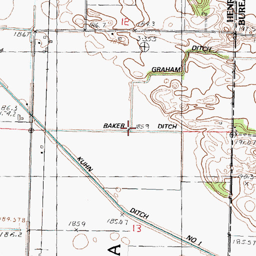 Topographic Map of Baker Ditch, IL