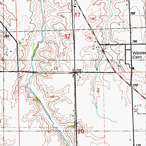 Topographic Map of Happy Corner School (historical), IL