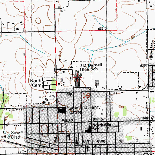 Topographic Map of J D Darnell High School, IL