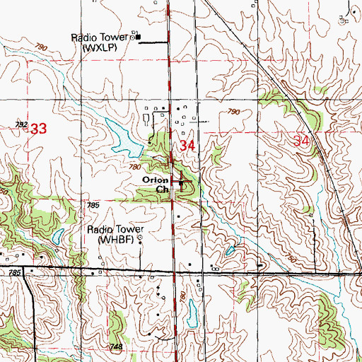 Topographic Map of Orion Church, IL