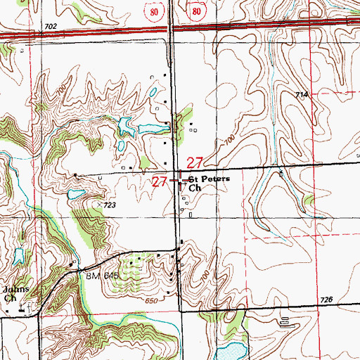 Topographic Map of Saint Peters Church, IL