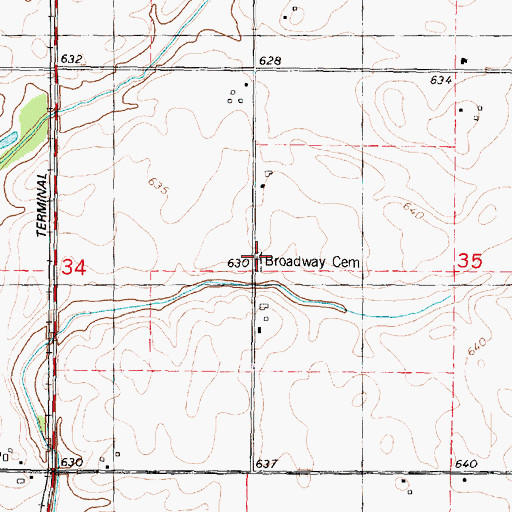 Topographic Map of Broadway Cemetery, IL