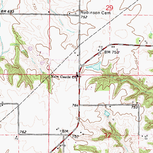 Topographic Map of Newcastle School (historical), IL