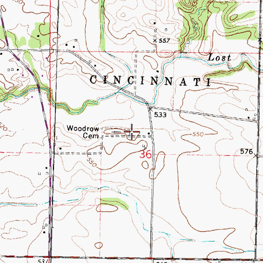 Topographic Map of Woodrow Church (historical), IL