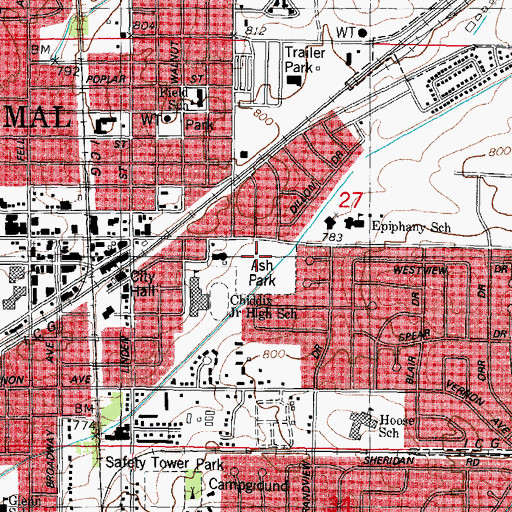Topographic Map of Ash Park, IL