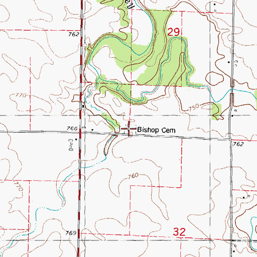 Topographic Map of Bishop Cemetery, IL