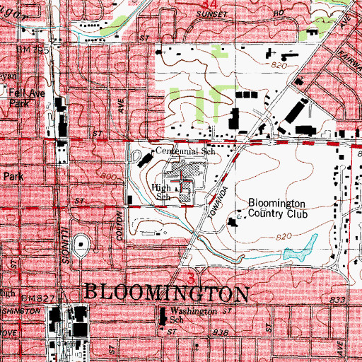 Topographic Map of Bloomington High School, IL