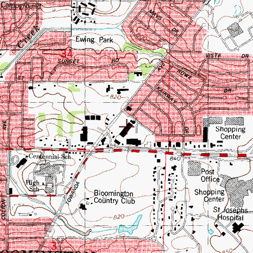 Topographic Map of Bloomington Post Office, IL