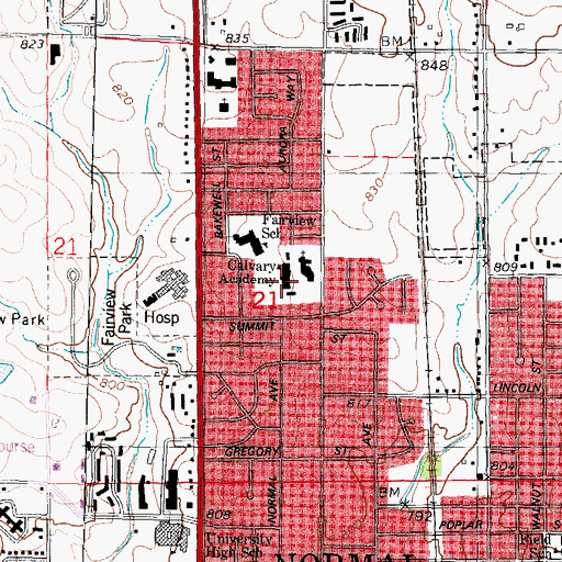 Topographic Map of Calvary Baptist Academy, IL
