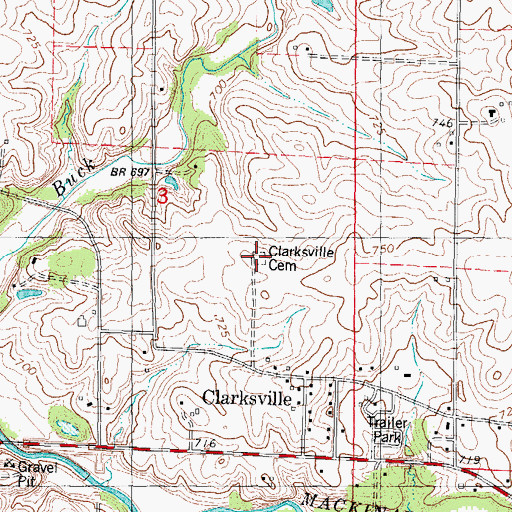 Topographic Map of Clarksville Cemetery, IL