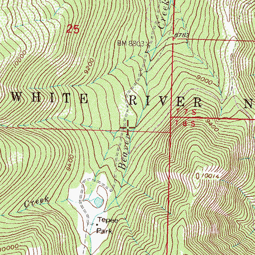Topographic Map of Tepee Creek, CO