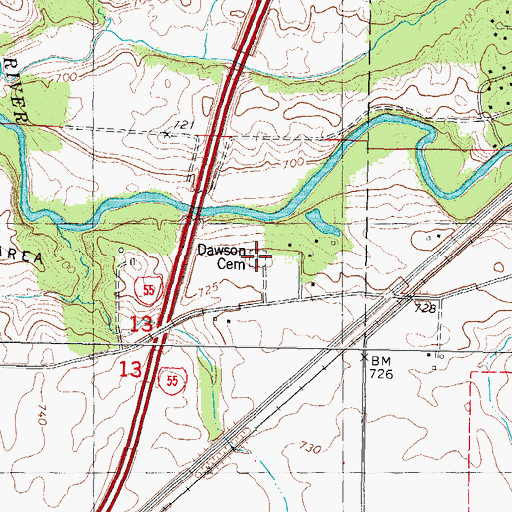Topographic Map of Dawson Cemetery, IL