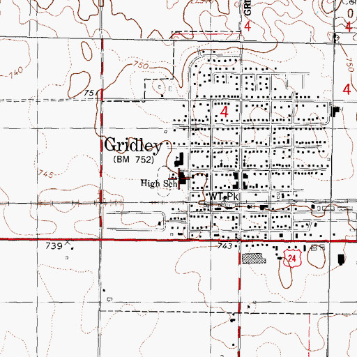 Topographic Map of Gridley High School, IL