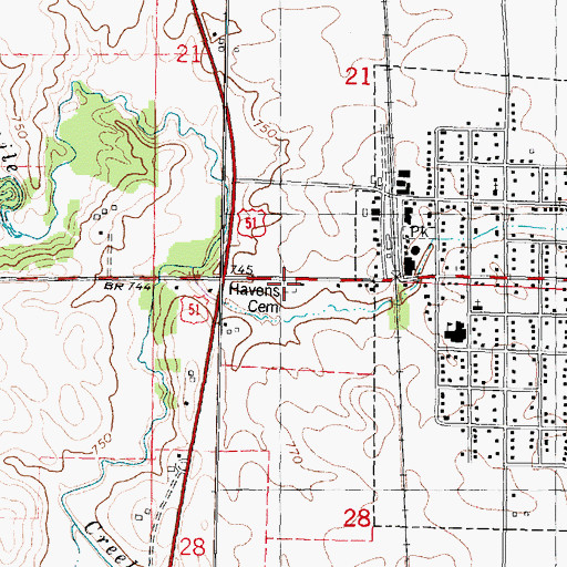 Topographic Map of Havens Cemetery, IL