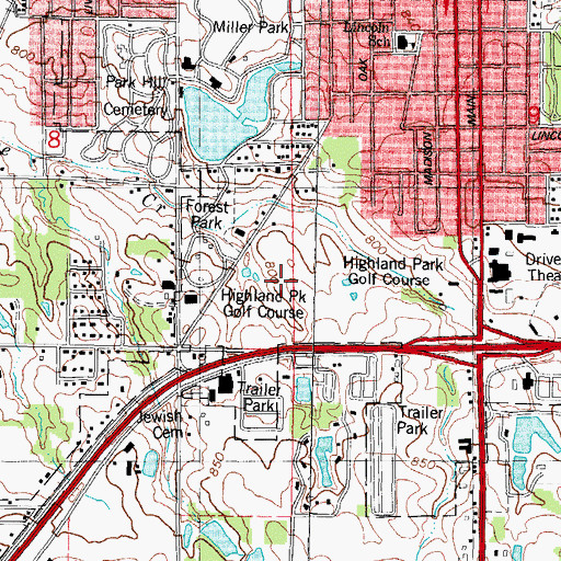 Topographic Map of Highland Park Golf Course, IL