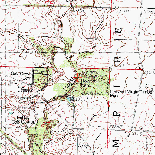 Topographic Map of Howard Cemetery, IL