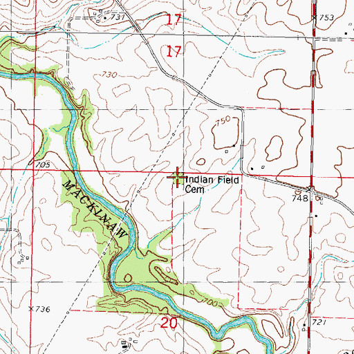 Topographic Map of Indian Field Cemetery, IL