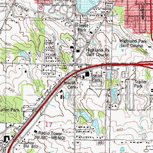 Topographic Map of Jewish Cemetery, IL