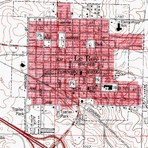 Topographic Map of Le Roy Post Office, IL