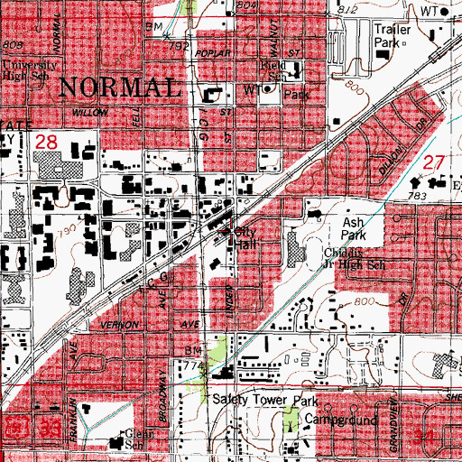 Topographic Map of Normal City Hall, IL