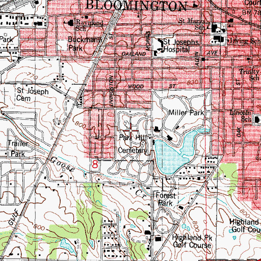 Topographic Map of Park Hill Cemetery, IL