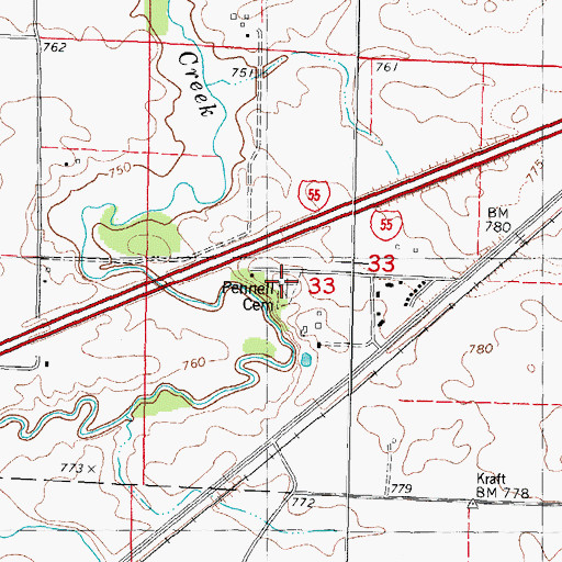 Topographic Map of Pennell Cemetery, IL