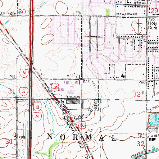 Topographic Map of Rose Hill School (historical), IL
