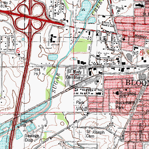 Topographic Map of Saint Mary's Cemetery, IL