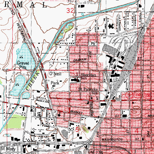 Topographic Map of Sheridan Elementary School, IL